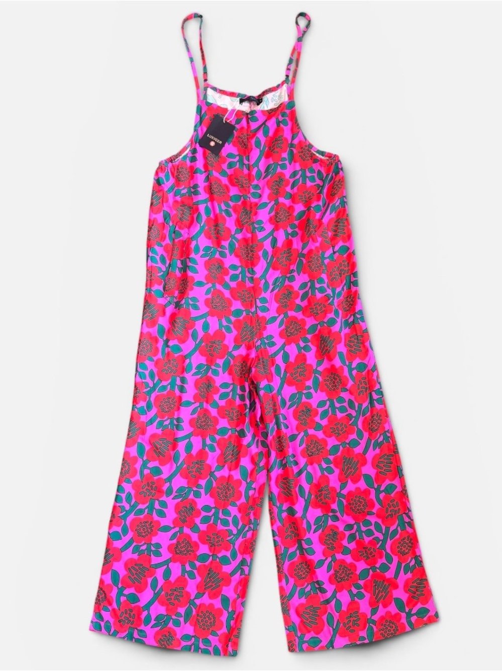 Floral Pink Wide-Leg Jumpsuit with Adjustable Straps